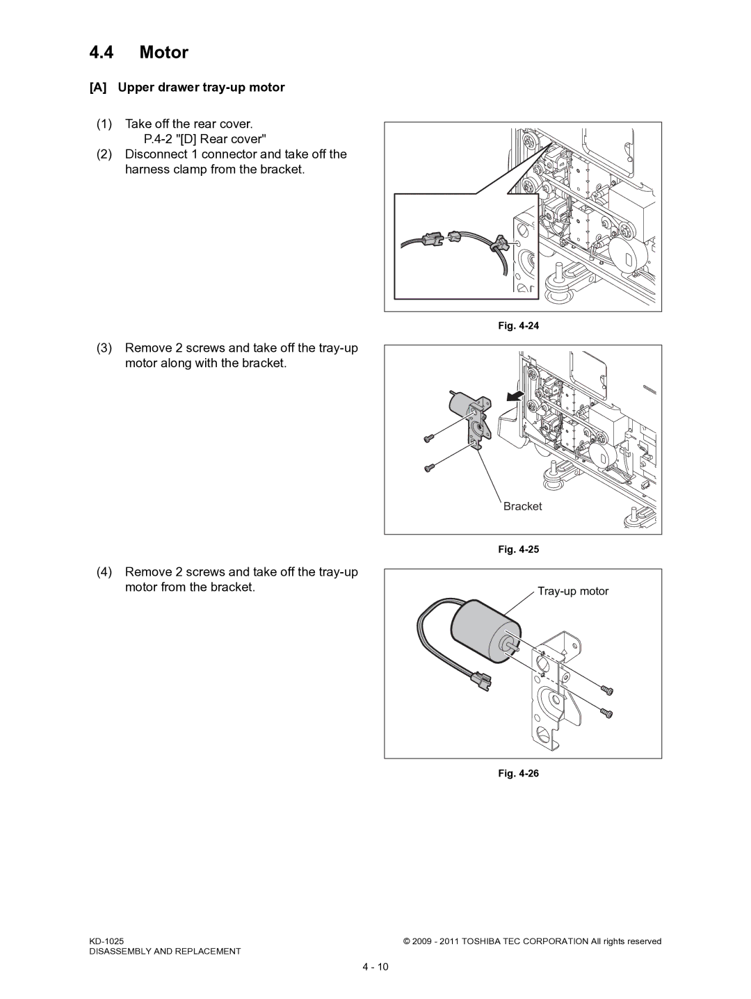 Toshiba KD-1025 manual Motor, Upper drawer tray-up motor 