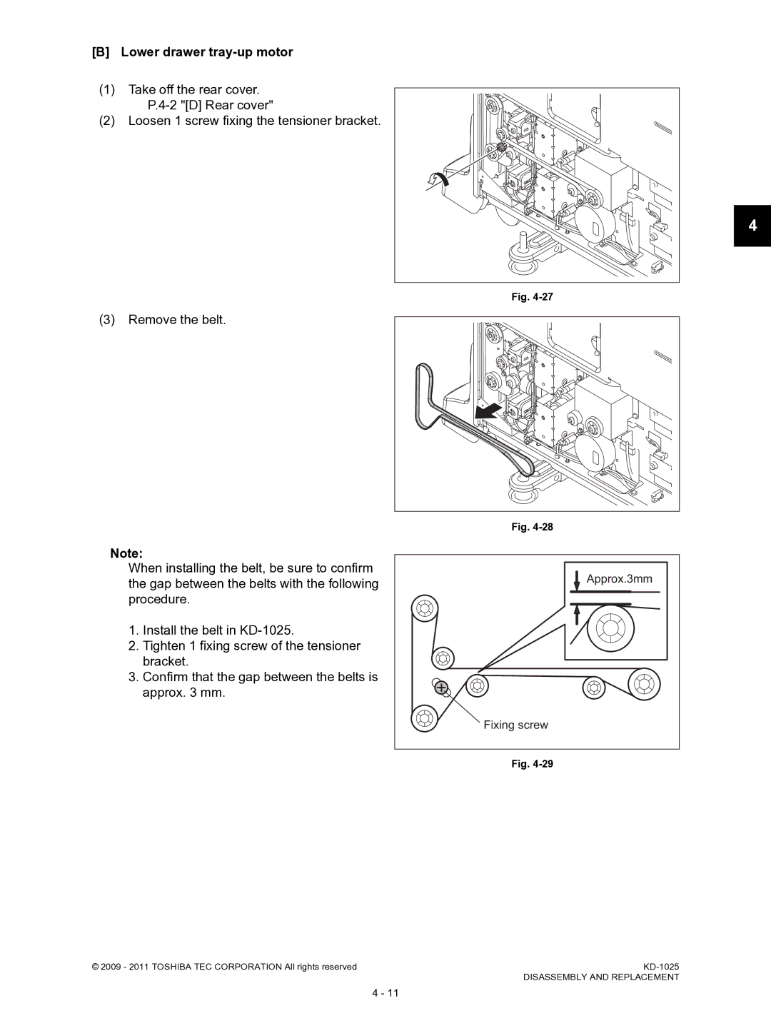 Toshiba KD-1025 manual Lower drawer tray-up motor 