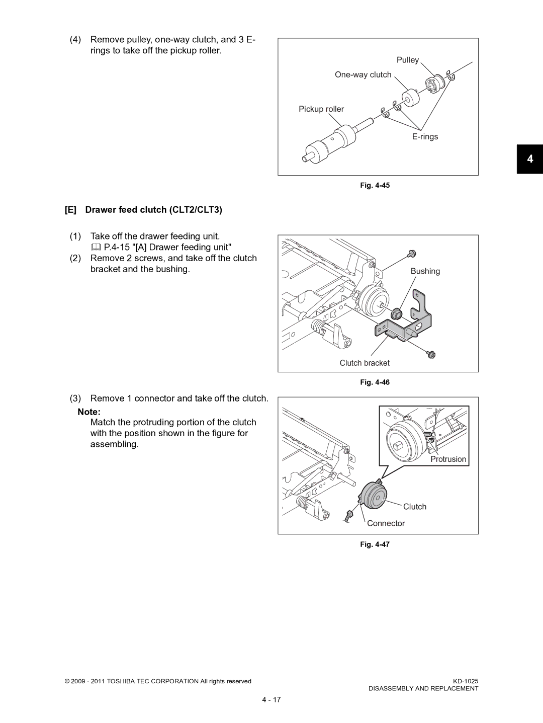 Toshiba KD-1025 manual Drawer feed clutch CLT2/CLT3 