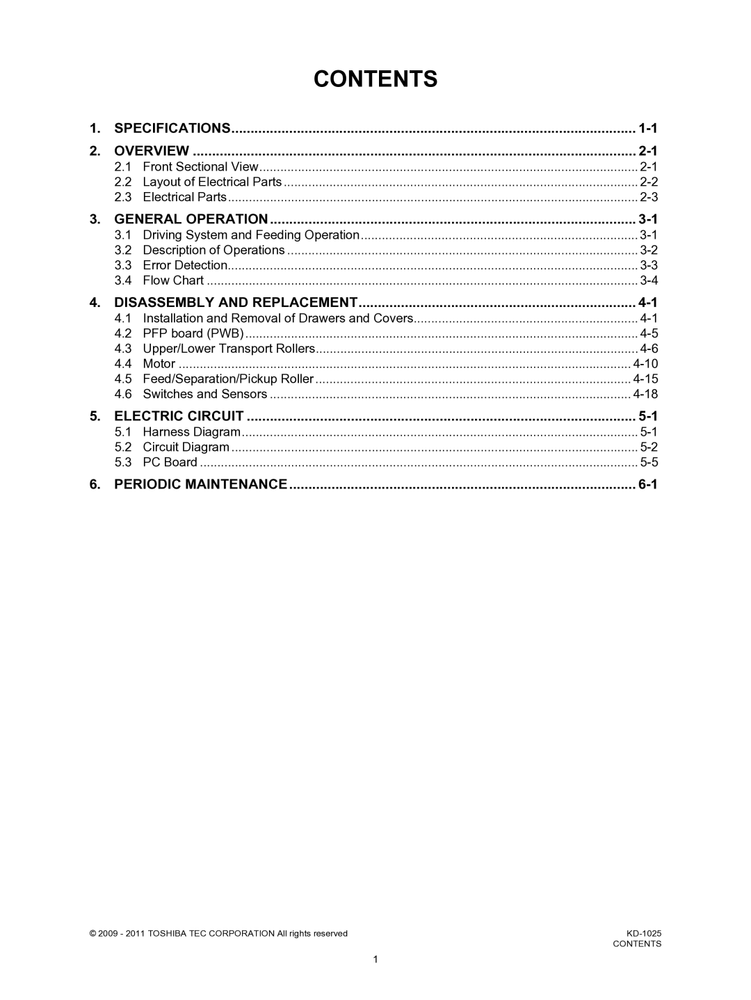 Toshiba KD-1025 manual Contents 