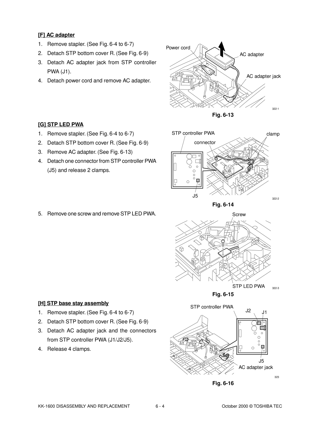 Toshiba KK-1600 manual AC adapter, STP base stay assembly 