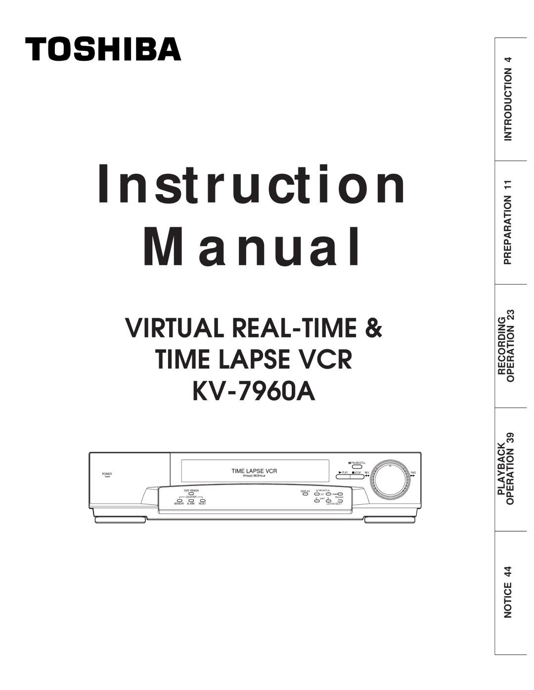 Toshiba KV-7960A instruction manual Instruction Manual 