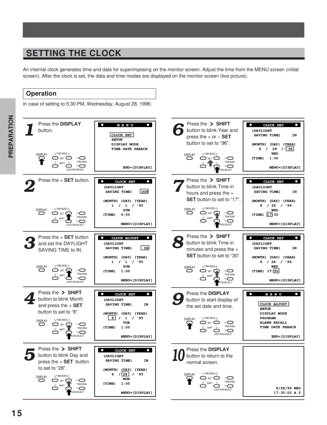 Toshiba KV-7960A instruction manual Setting the Clock, Operation 