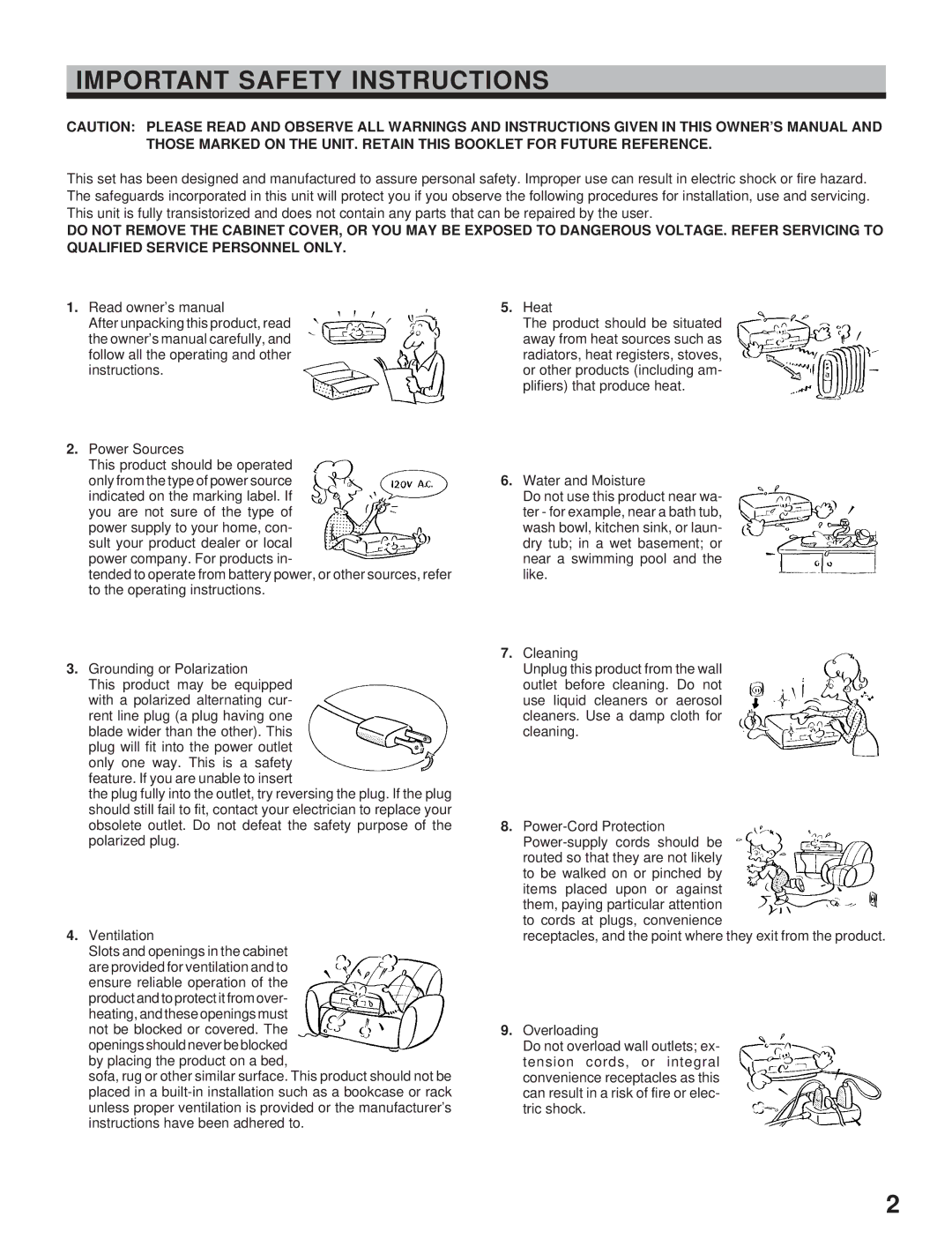 Toshiba KV-7960A instruction manual Important Safety Instructions, Power Sources, Radiators, heat registers, stoves, Like 