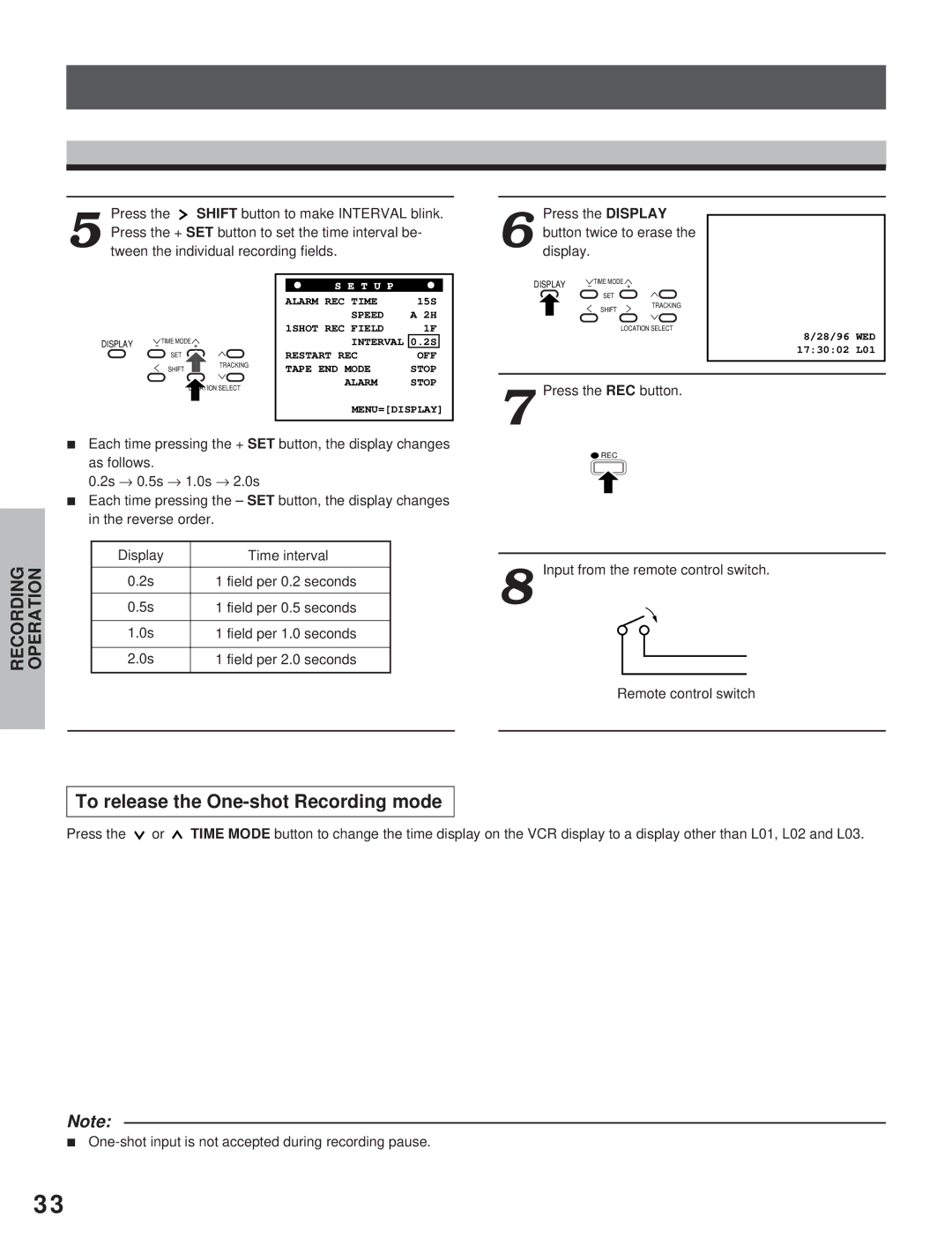 Toshiba KV-7960A instruction manual To release the One-shot Recording mode 