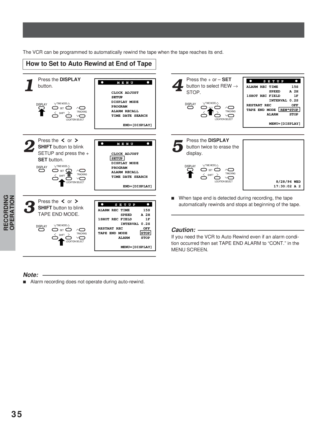 Toshiba KV-7960A instruction manual How to Set to Auto Rewind at End of Tape, Press the + or SET, Menu Screen 