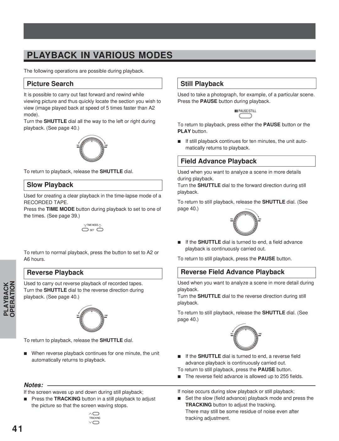 Toshiba KV-7960A instruction manual Playback in Various Modes 