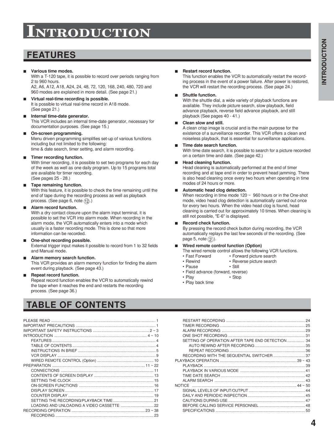 Toshiba KV-7960A instruction manual Features, Table of Contents 