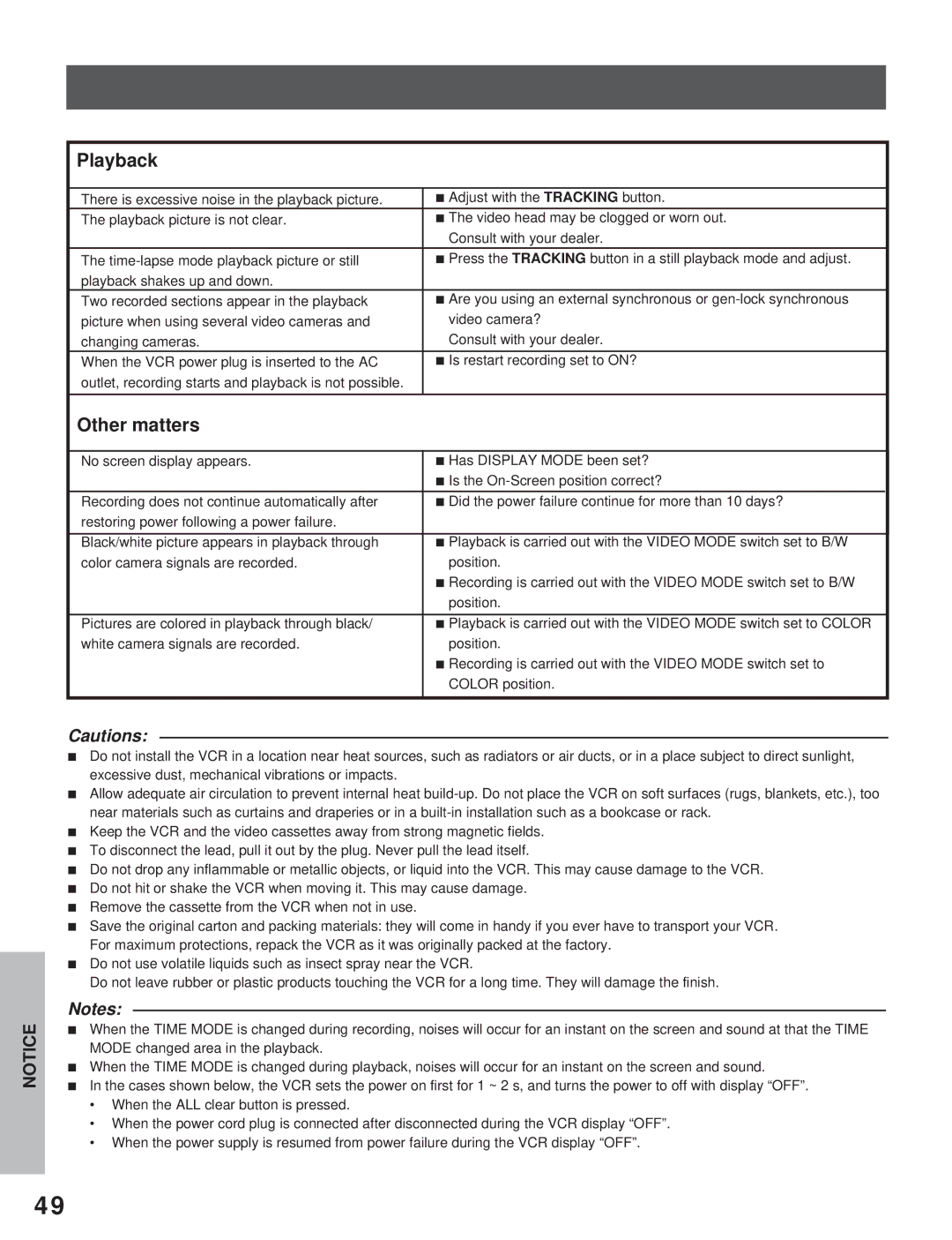 Toshiba KV-7960A instruction manual Playback, Other matters 