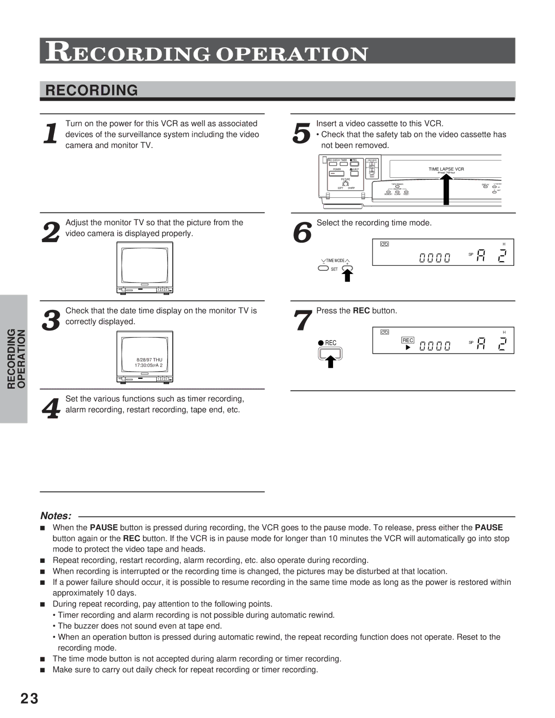 Toshiba kV-9168A instruction manual Recording, Camera and monitor TV 