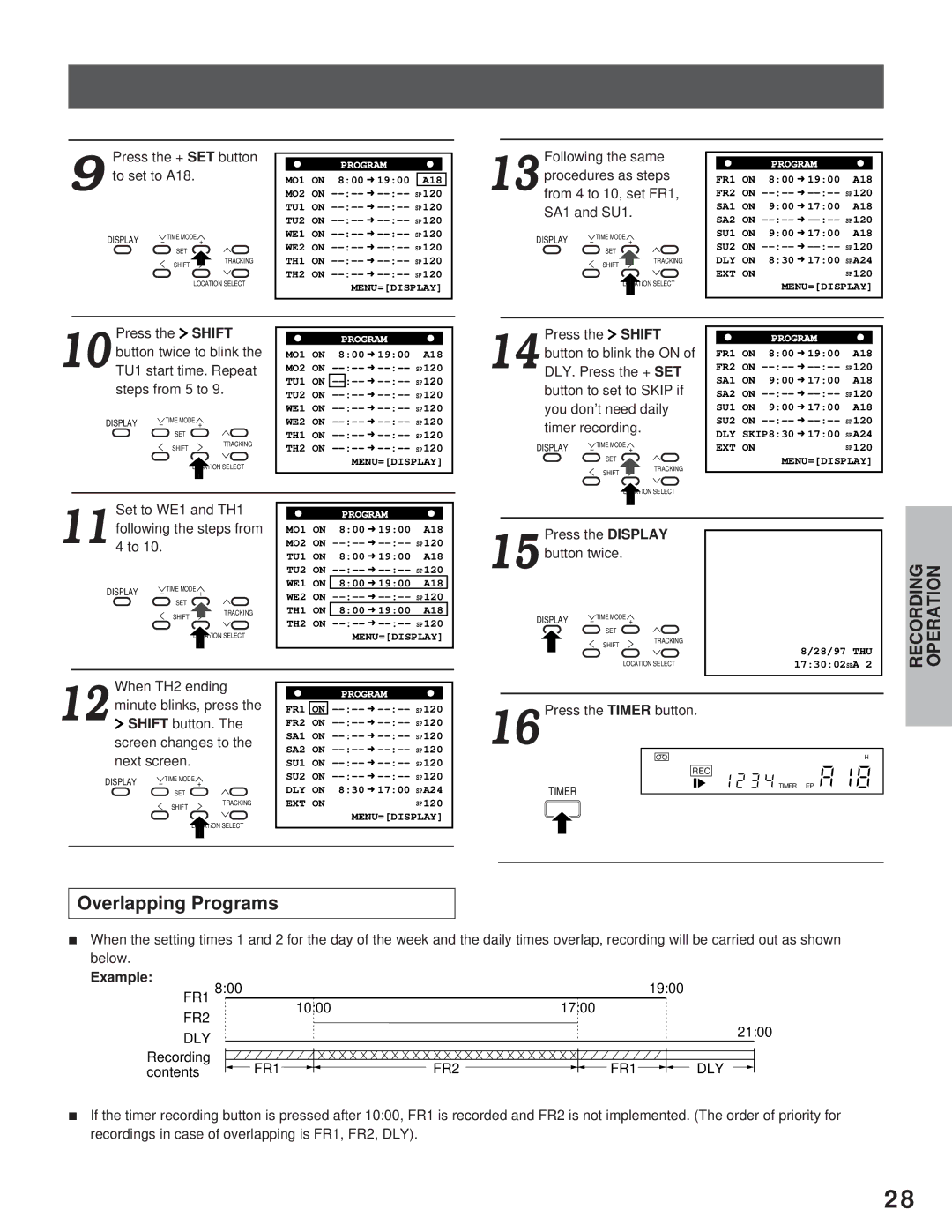 Toshiba kV-9168A instruction manual Overlapping Programs, Example, Dly, FR1 FR2 DLY 