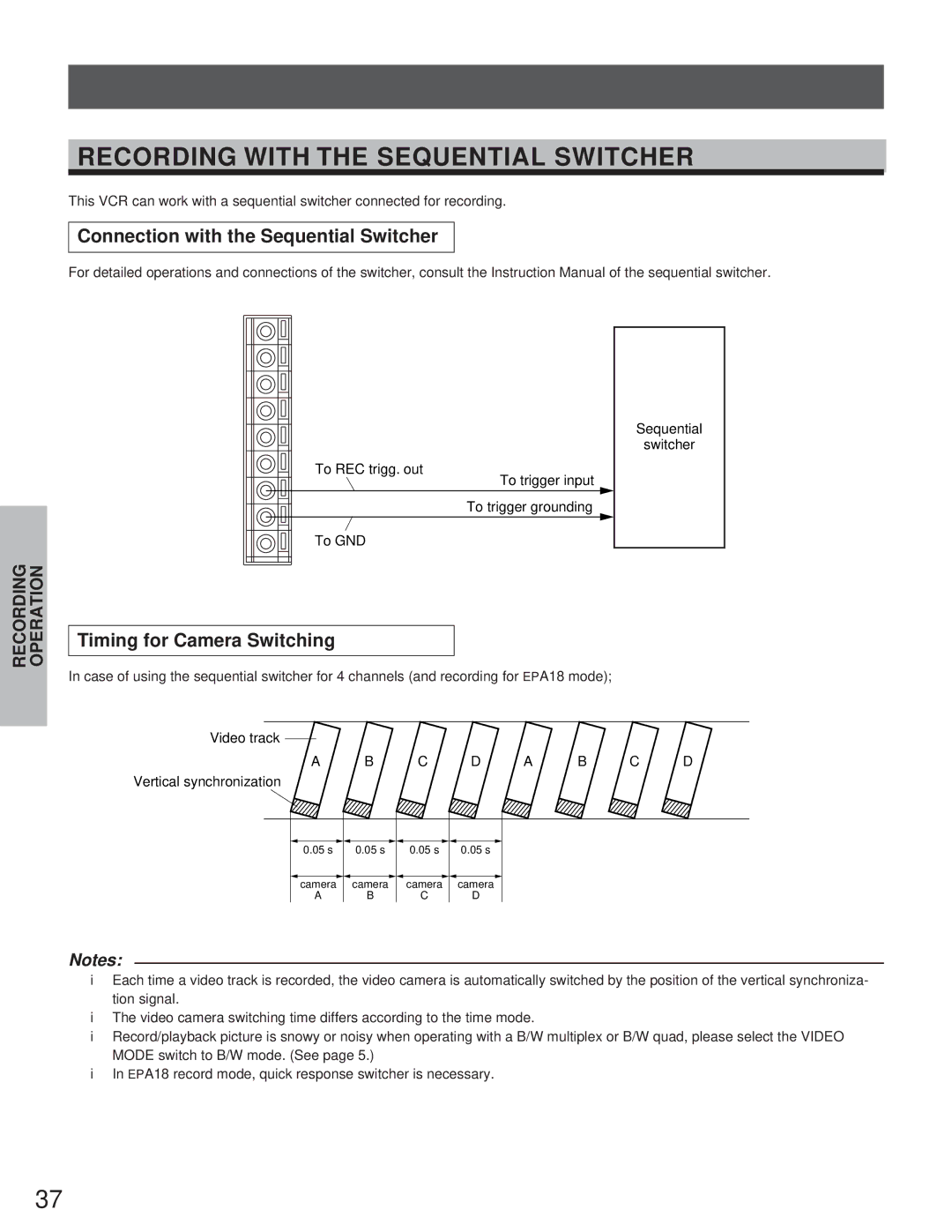 Toshiba kV-9168A Recording with the Sequential Switcher, Connection with the Sequential Switcher, C D a B C D 