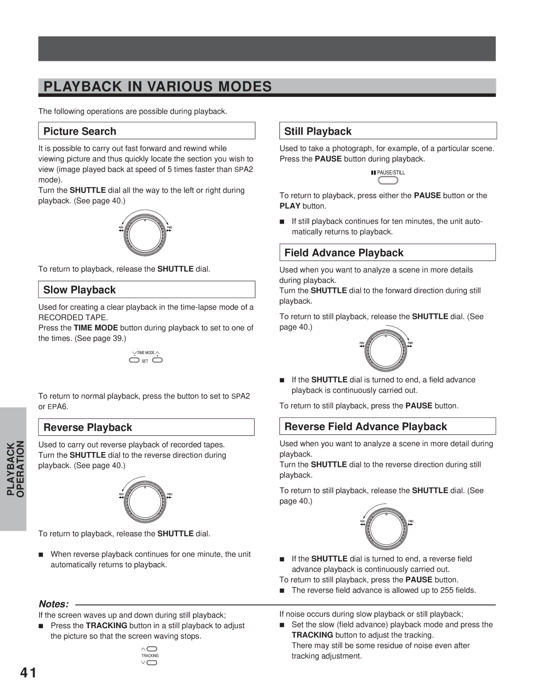 Toshiba kV-9168A instruction manual Playback in Various Modes 