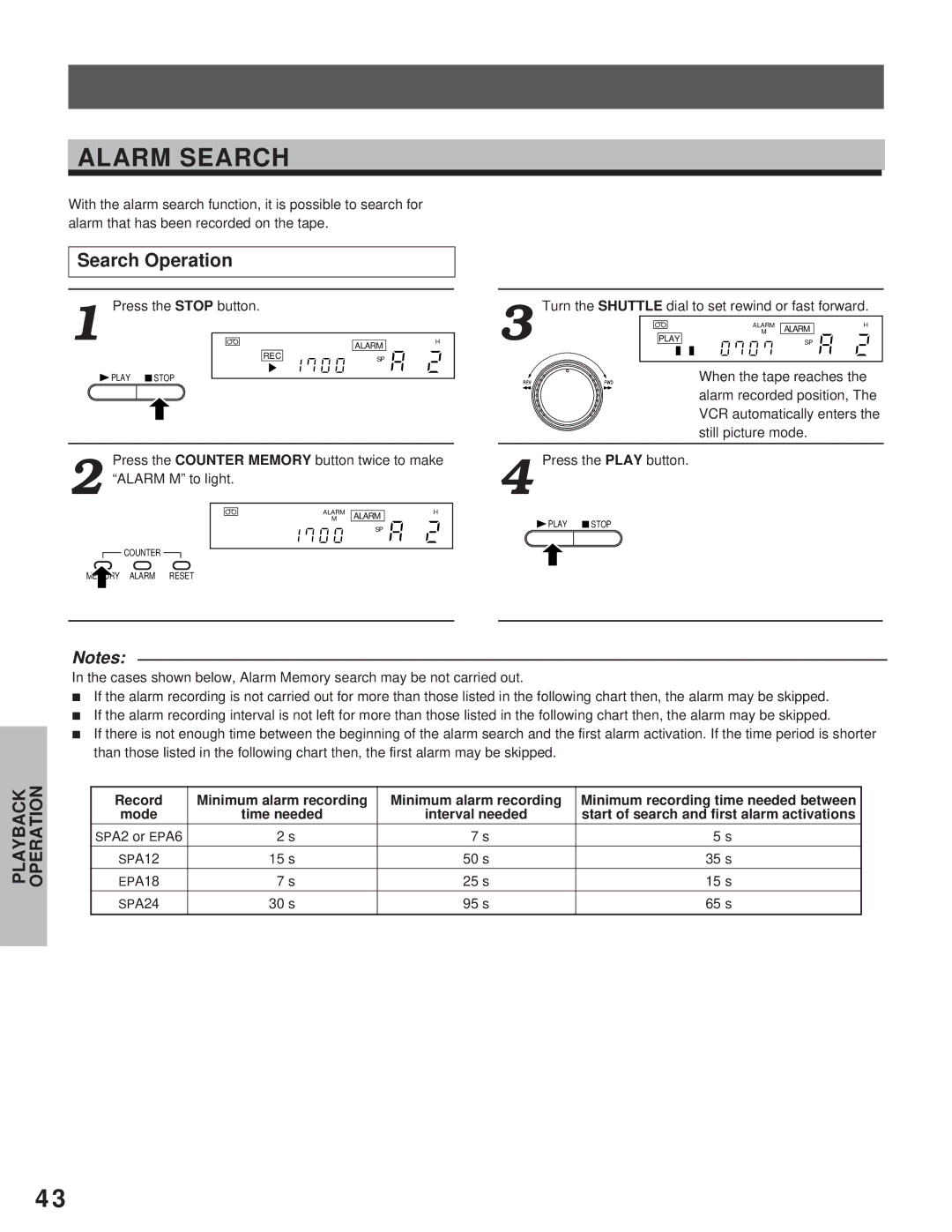 Toshiba kV-9168A instruction manual Alarm Search, Press the Counter Memory button twice to make, Alarm M to light 