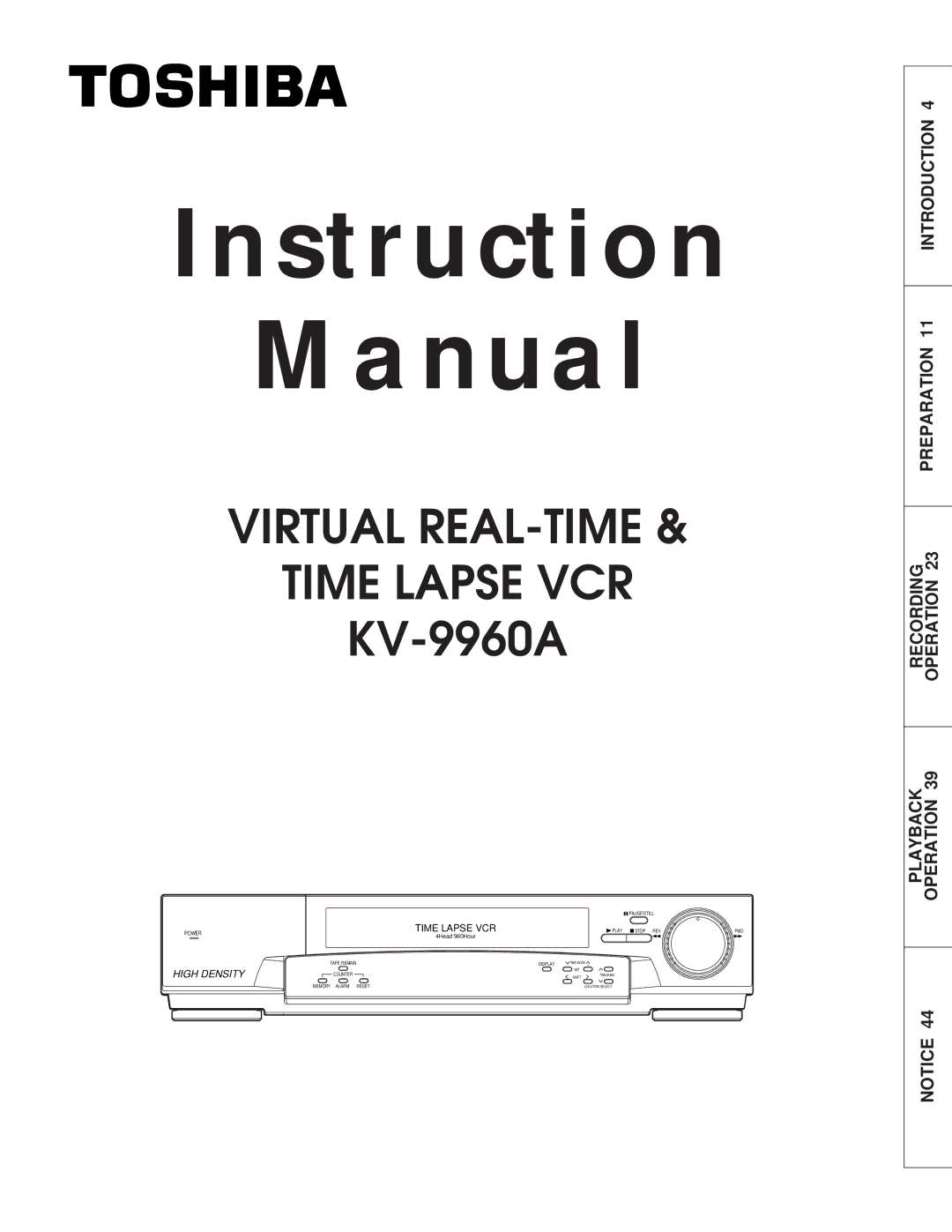 Toshiba kV-9960A instruction manual Instruction Manual 