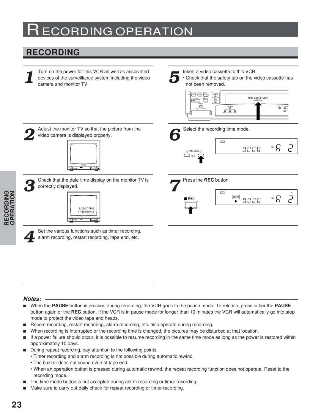 Toshiba kV-9960A instruction manual Recording, Camera and monitor TV Not been removed 