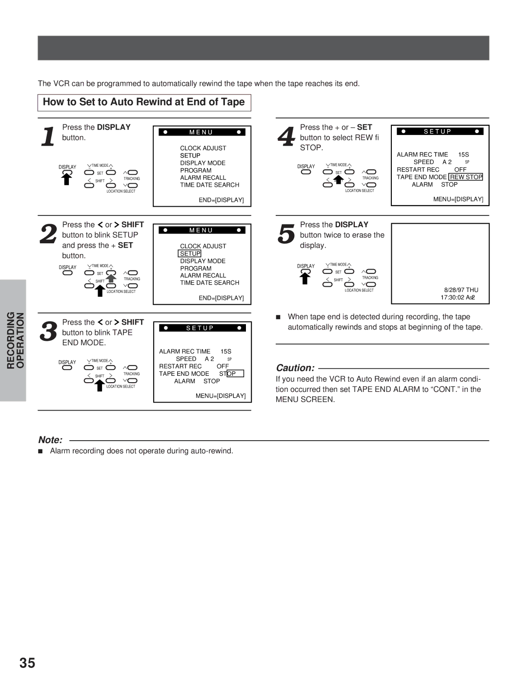 Toshiba kV-9960A instruction manual How to Set to Auto Rewind at End of Tape, Menu Screen 