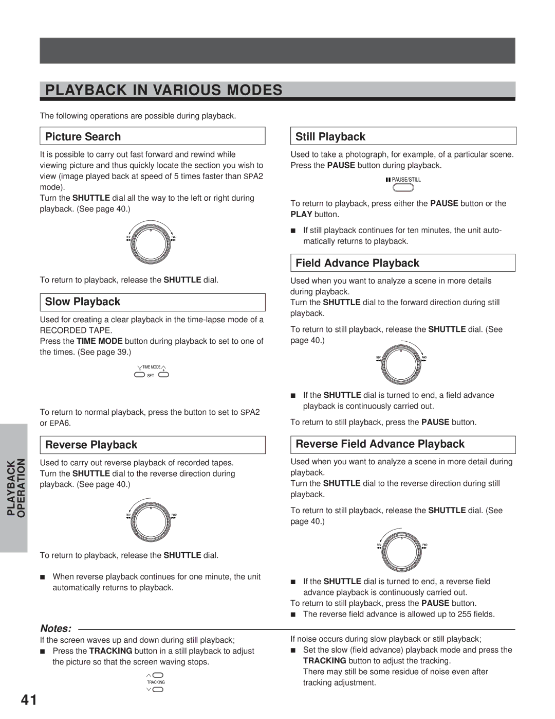 Toshiba kV-9960A instruction manual Playback in Various Modes 