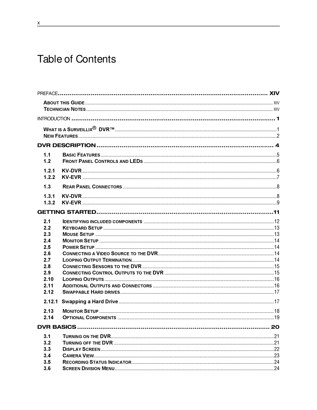 Toshiba KV-DVR manual Table of Contents 