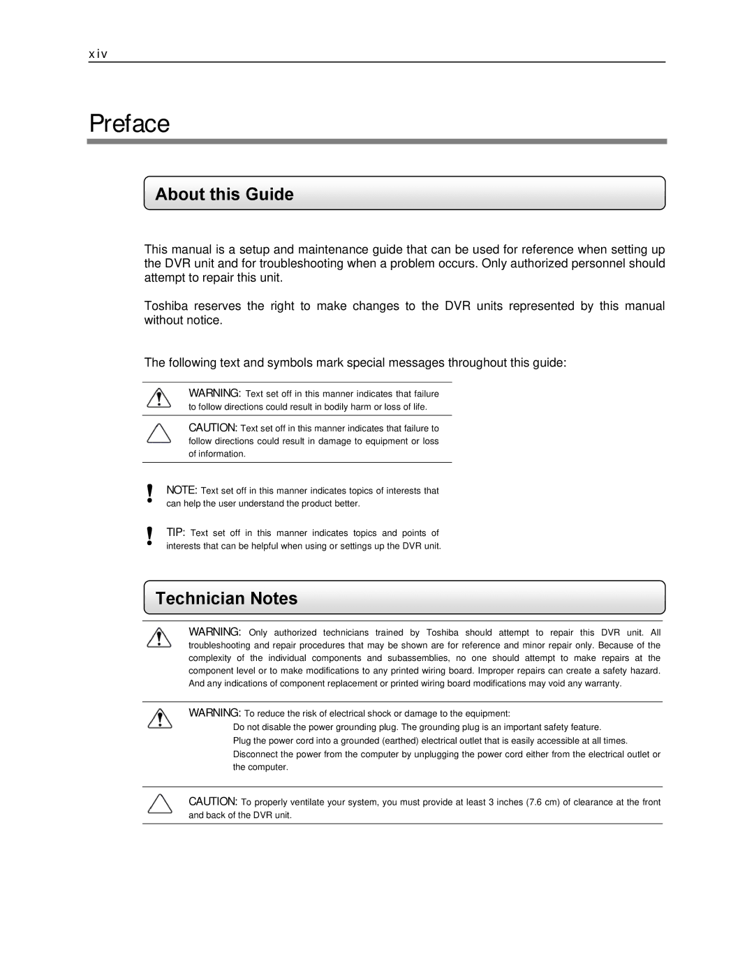 Toshiba KV-DVR manual About this Guide, Technician Notes 