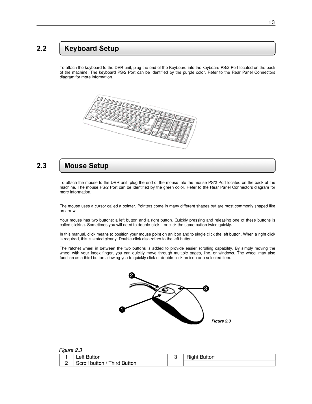 Toshiba KV-DVR manual Keyboard Setup, Mouse Setup 