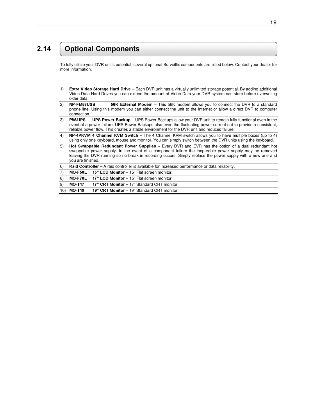 Toshiba KV-DVR manual Optional Components, NP-FM56USB 