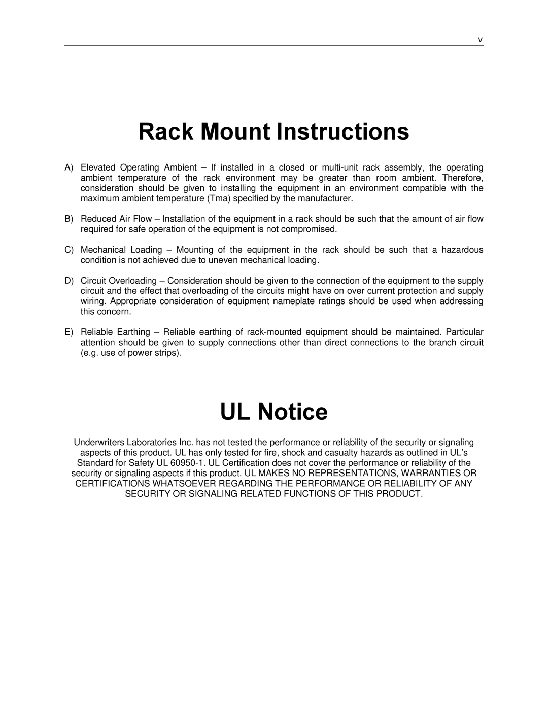 Toshiba KV-DVR manual Rack Mount Instructions, UL Notice 