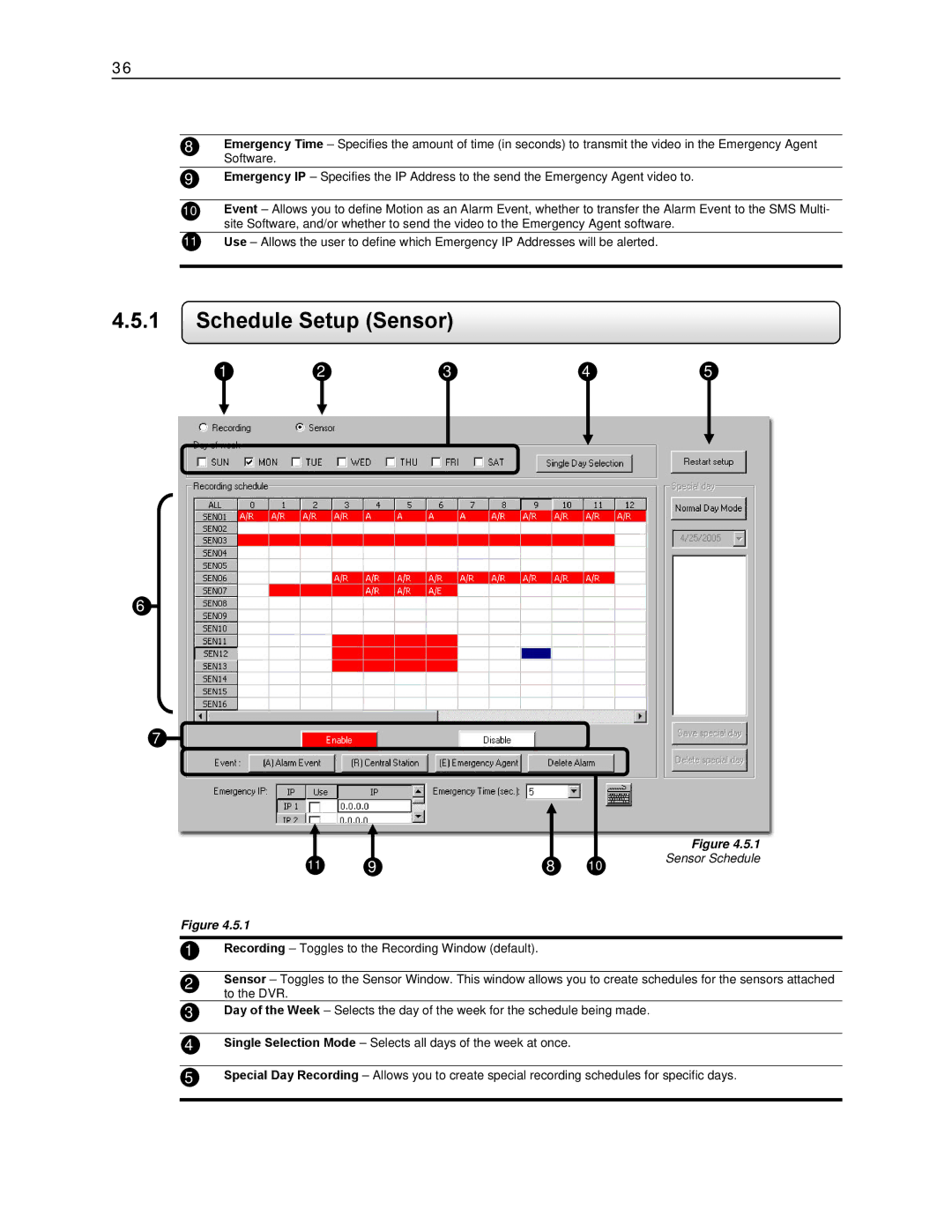 Toshiba KV-DVR manual Schedule Setup Sensor, Sensor Schedule 