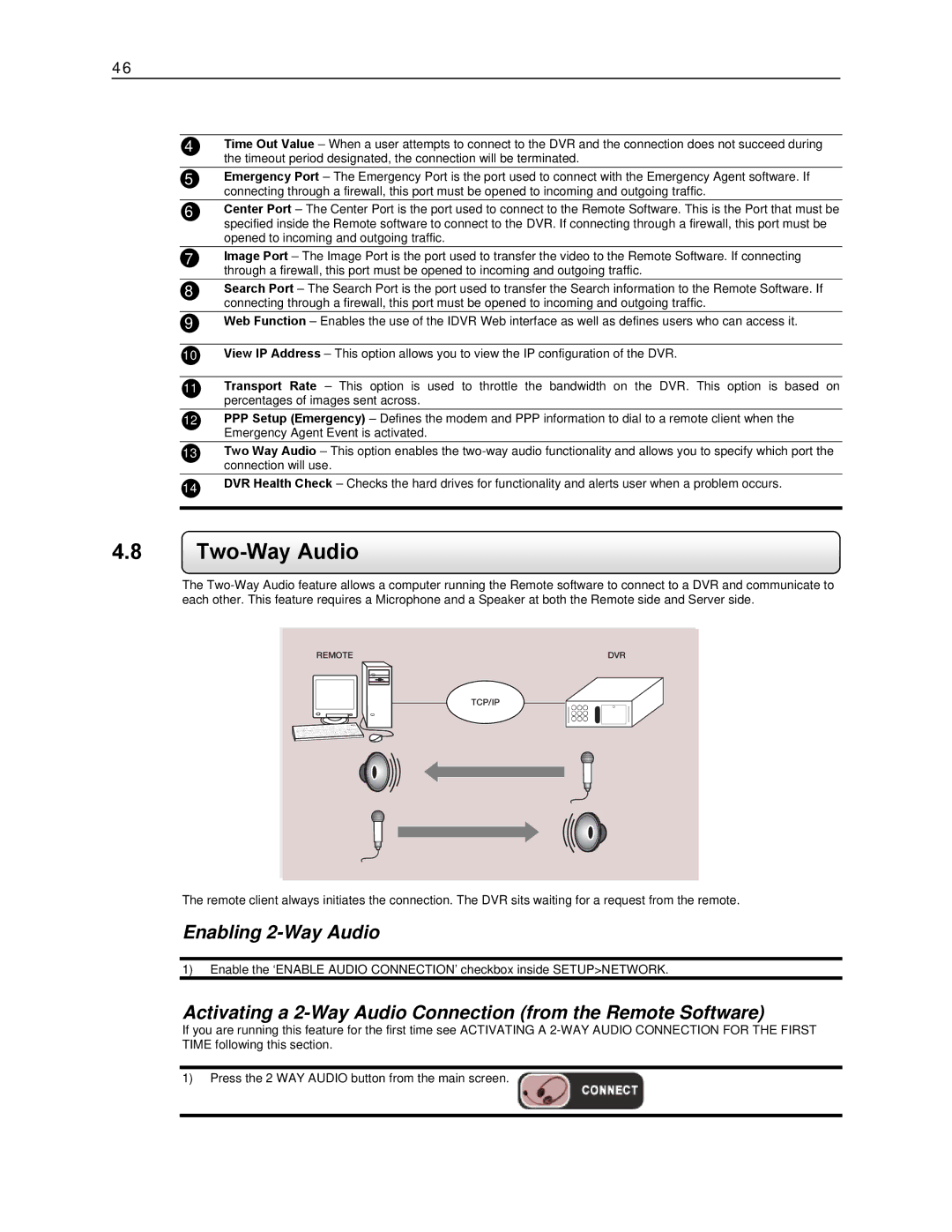 Toshiba KV-DVR manual Two-Way Audio, Enabling 2-Way Audio 