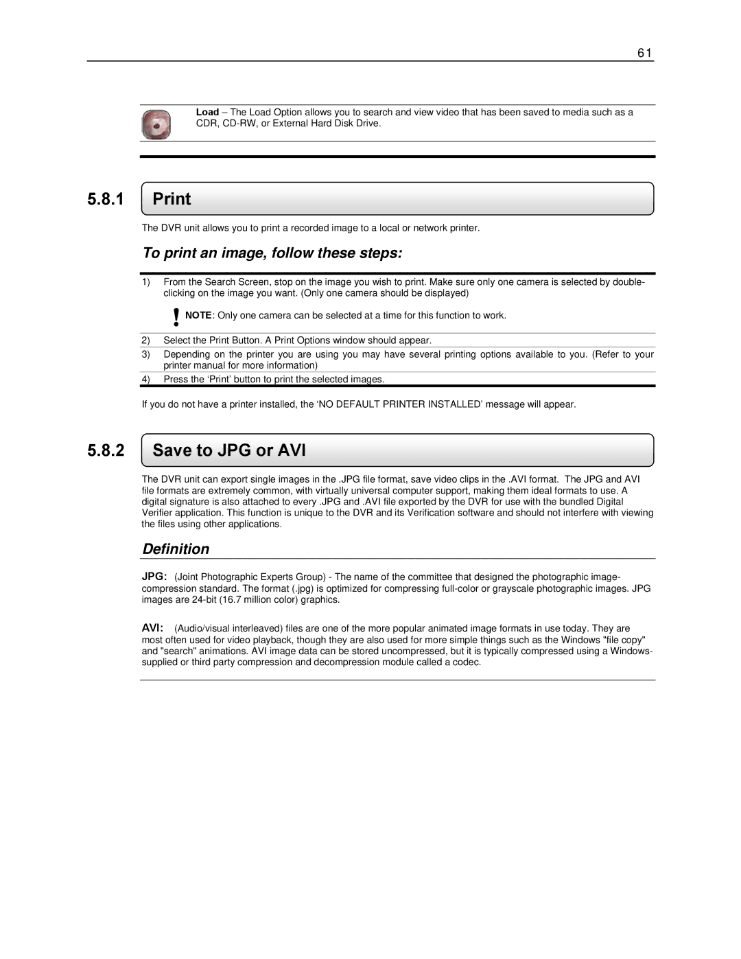 Toshiba KV-DVR manual Print, Save to JPG or AVI, To print an image, follow these steps, Definition 