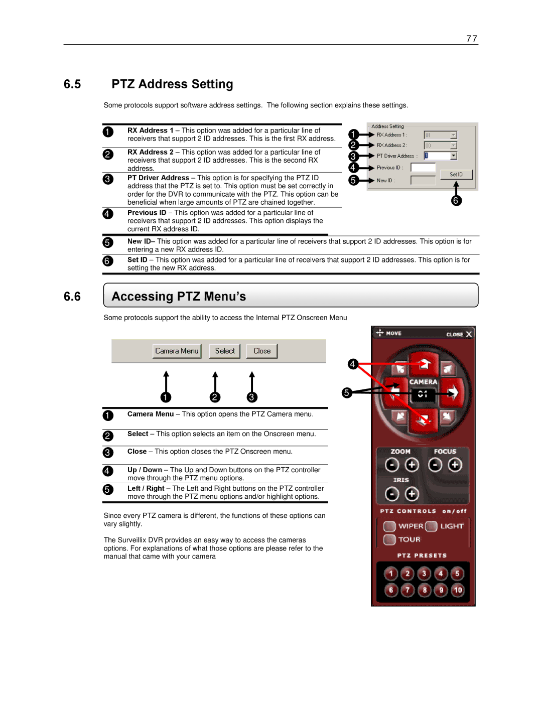 Toshiba KV-DVR manual PTZ Address Setting, Accessing PTZ Menu’s 