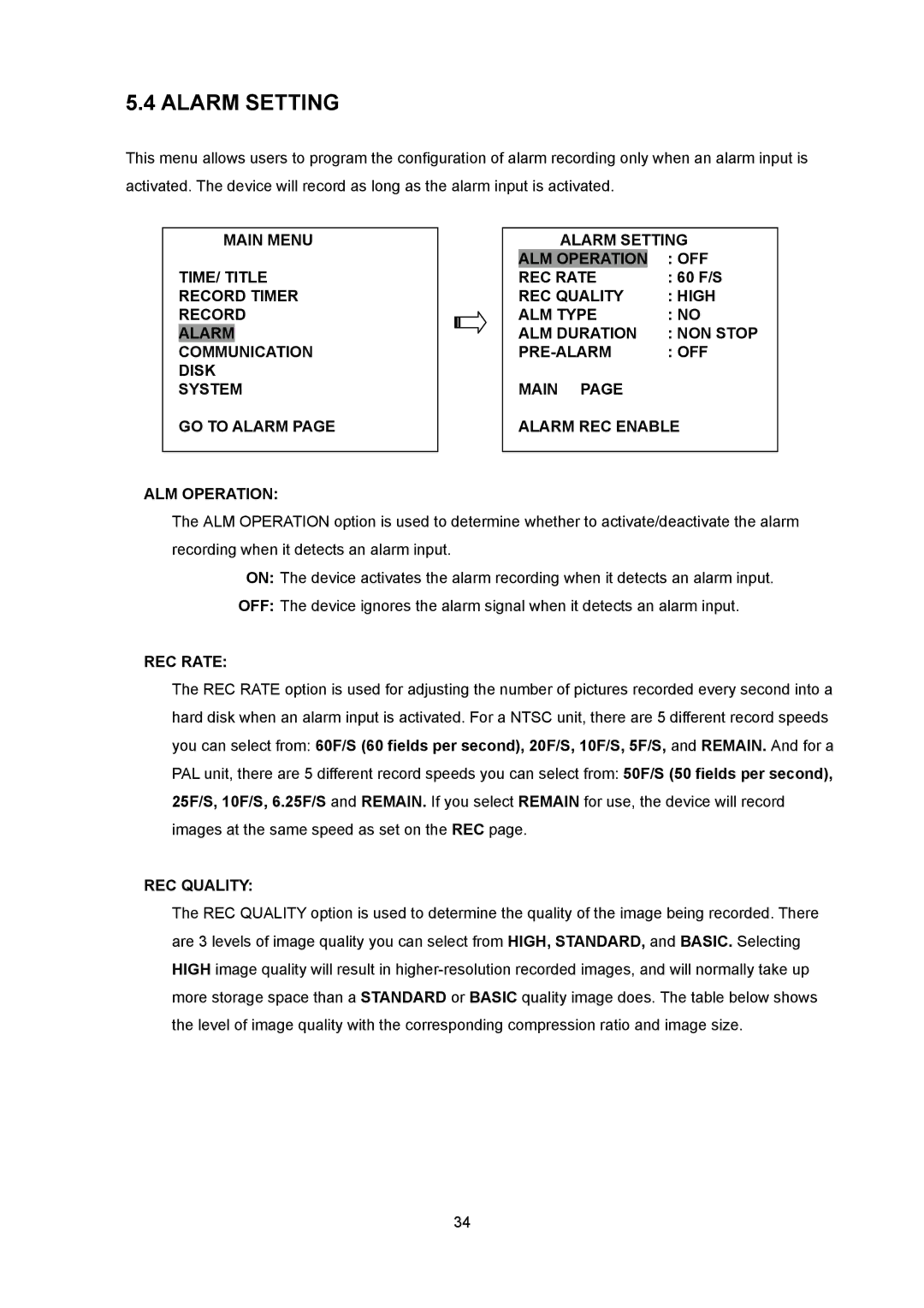 Toshiba KV-HD01A manual Alarm Setting 