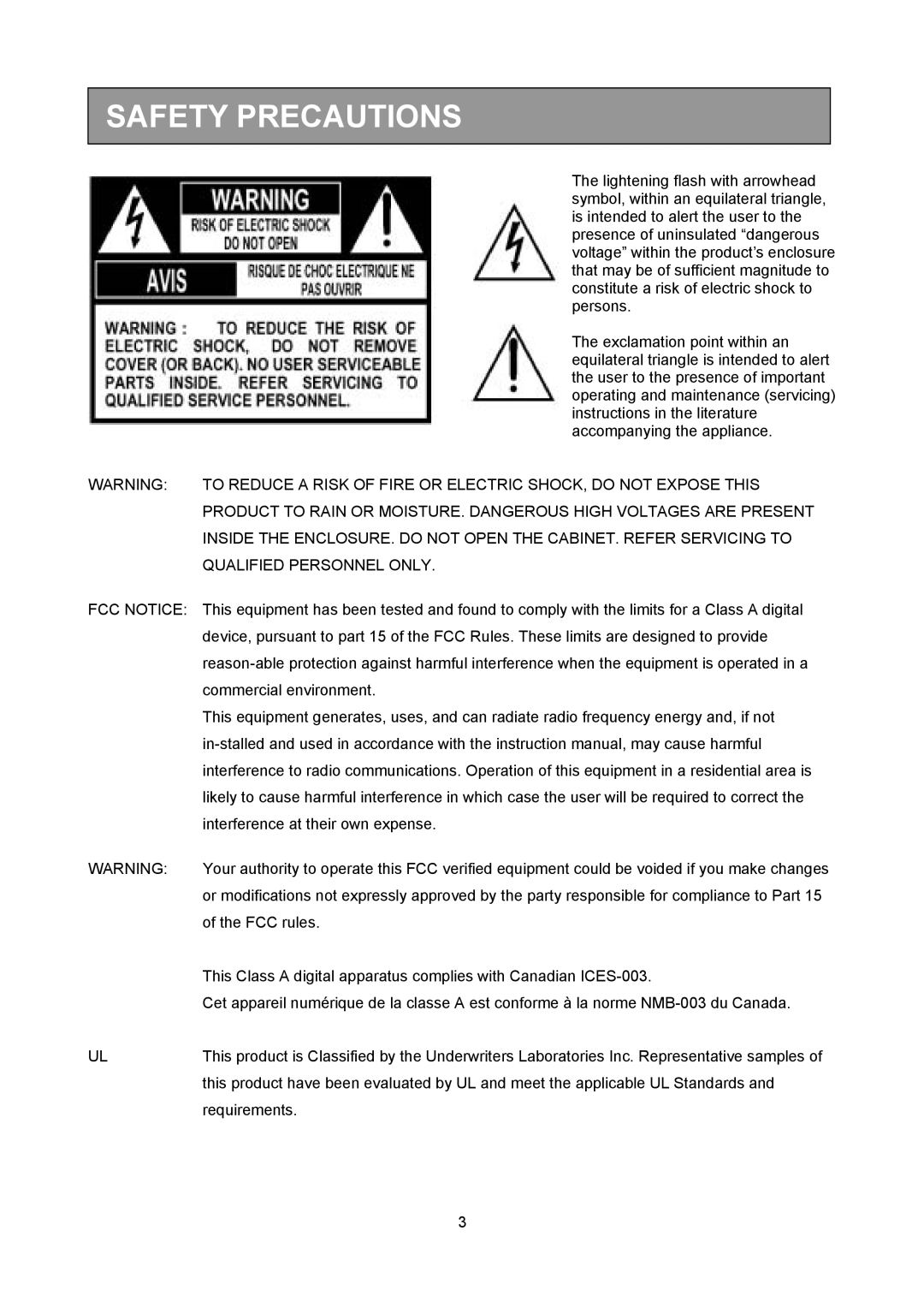 Toshiba KV-HD01A manual Safety Precautions, FCC Notice 