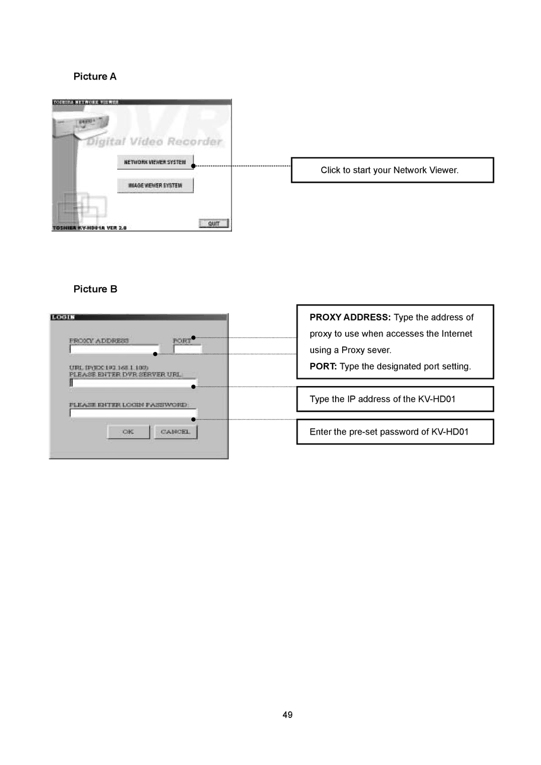 Toshiba KV-HD01A manual Picture a, Picture B 