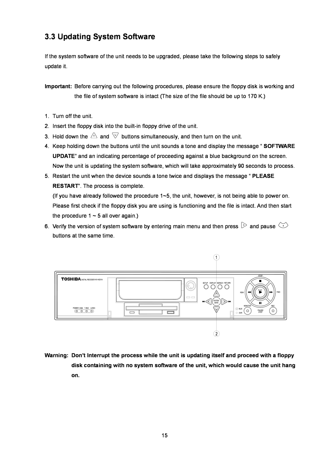 Toshiba KV-HD01A manual Updating System Software 