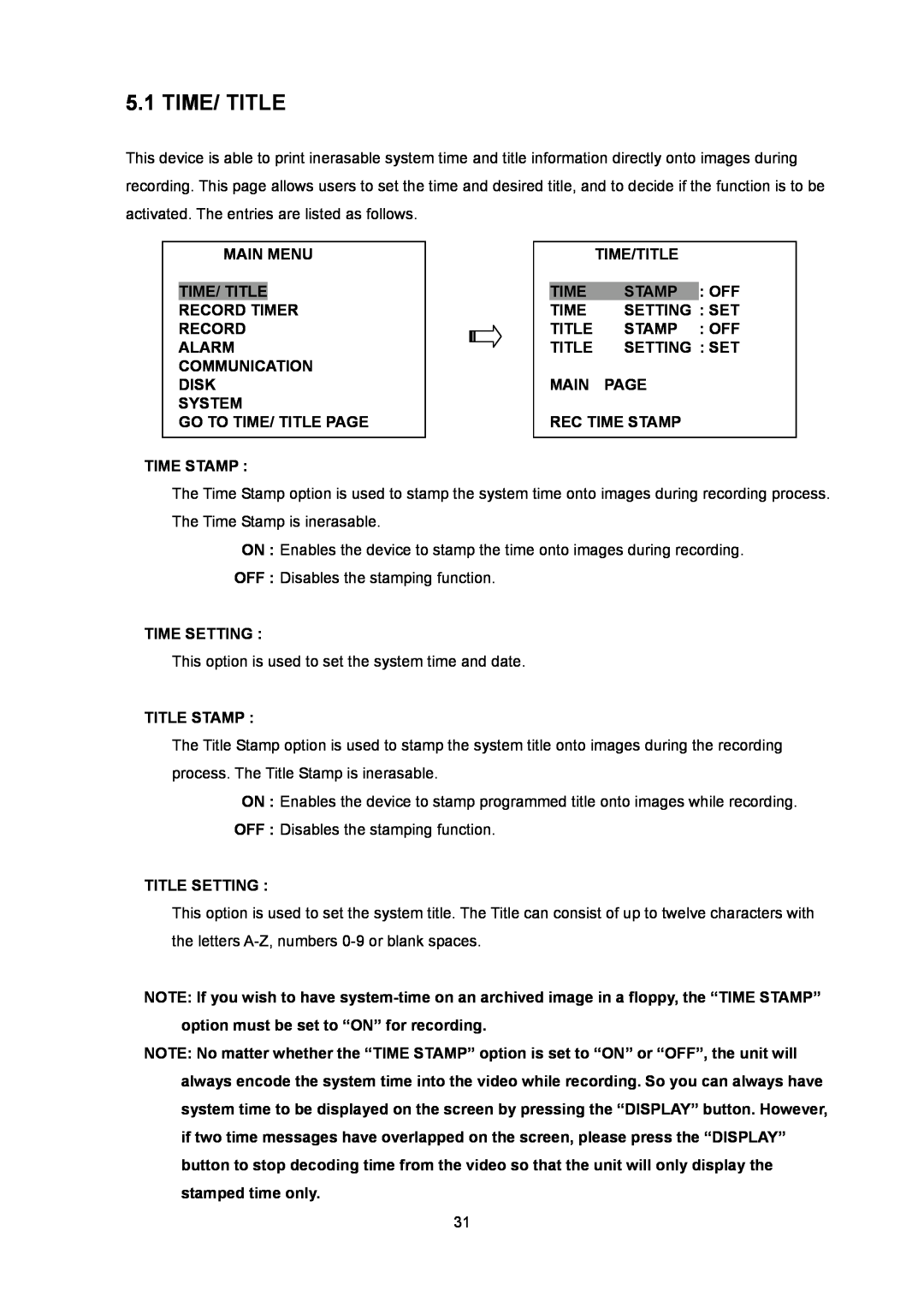 Toshiba KV-HD01A manual Time/ Title 
