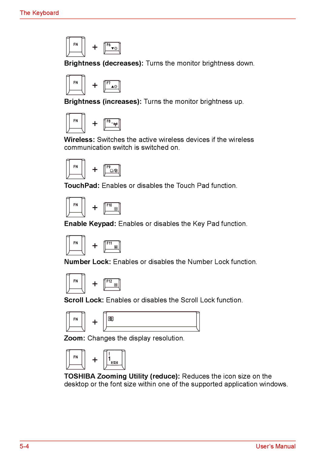 Toshiba L310 user manual Keyboard 