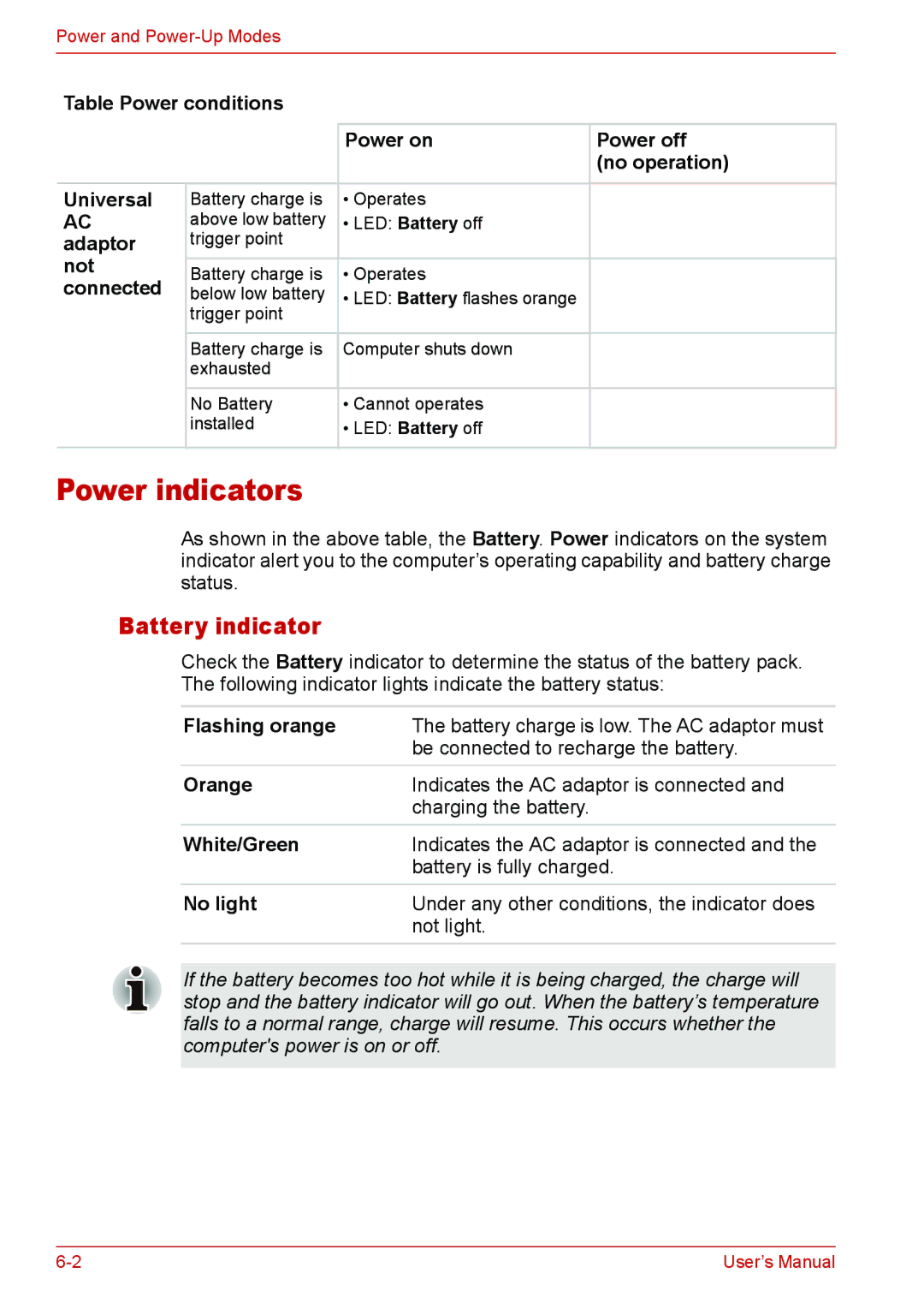 Toshiba L310 user manual Power indicators, Battery indicator 