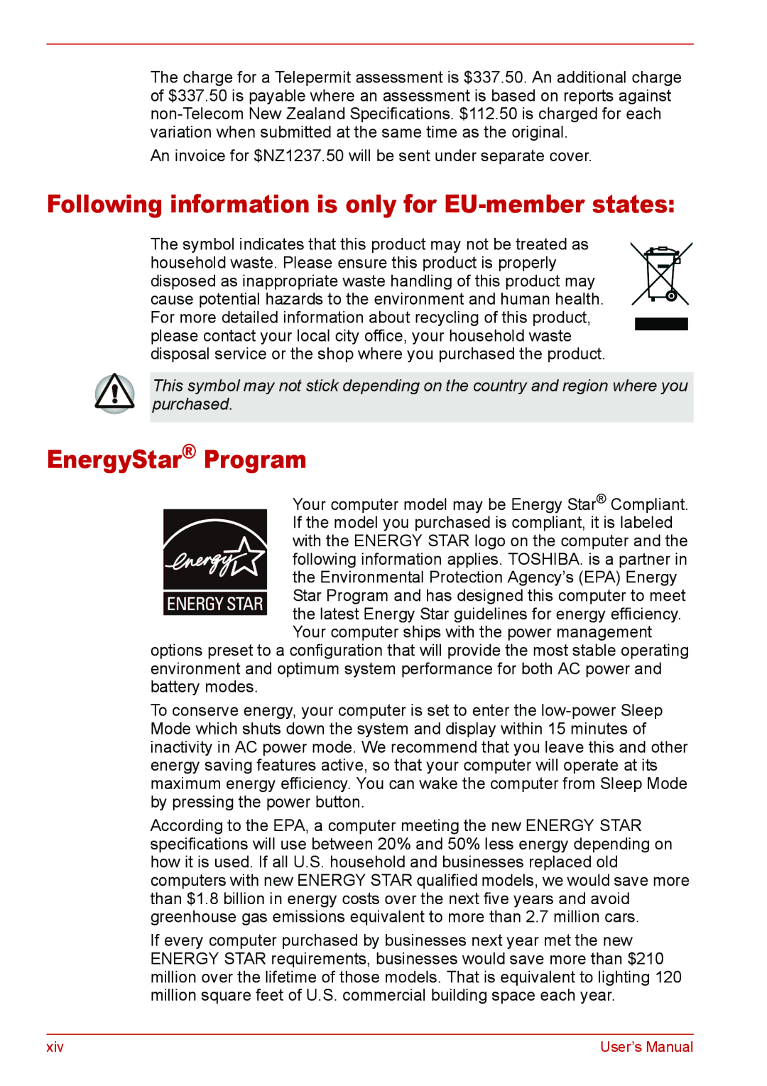 Toshiba L310 user manual Following information is only for EU-member states, EnergyStar Program 