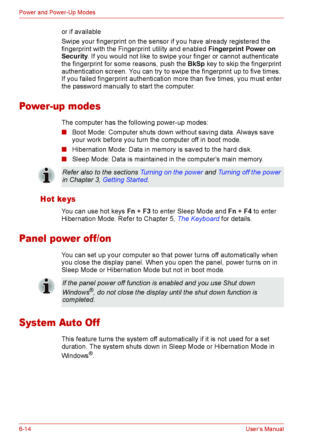 Toshiba L310 user manual Power-up modes, Panel power off/on, System Auto Off, Hot keys 