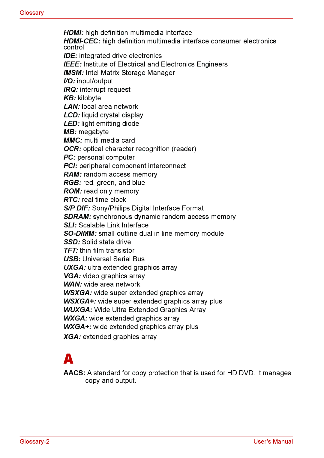 Toshiba L310 user manual Glossary 