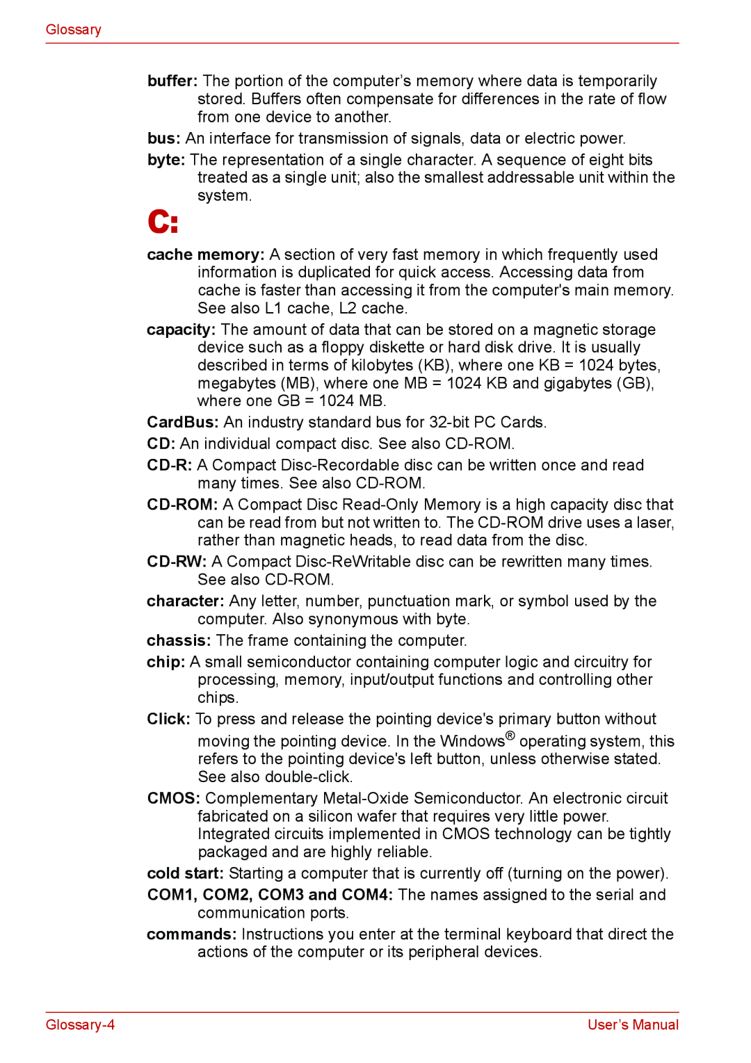 Toshiba L310 user manual Glossary-4 User’s Manual 