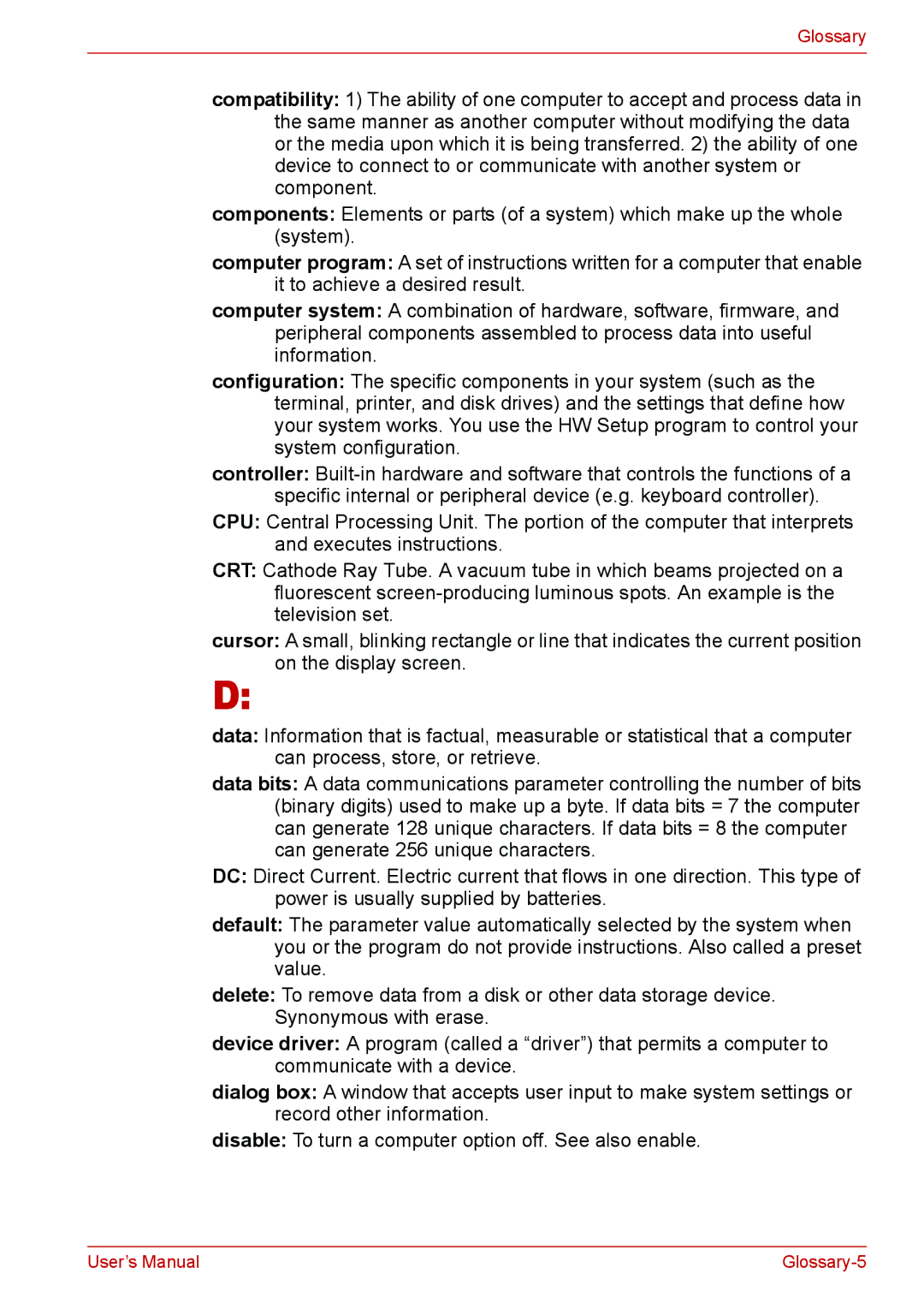 Toshiba L310 user manual Glossary-5 