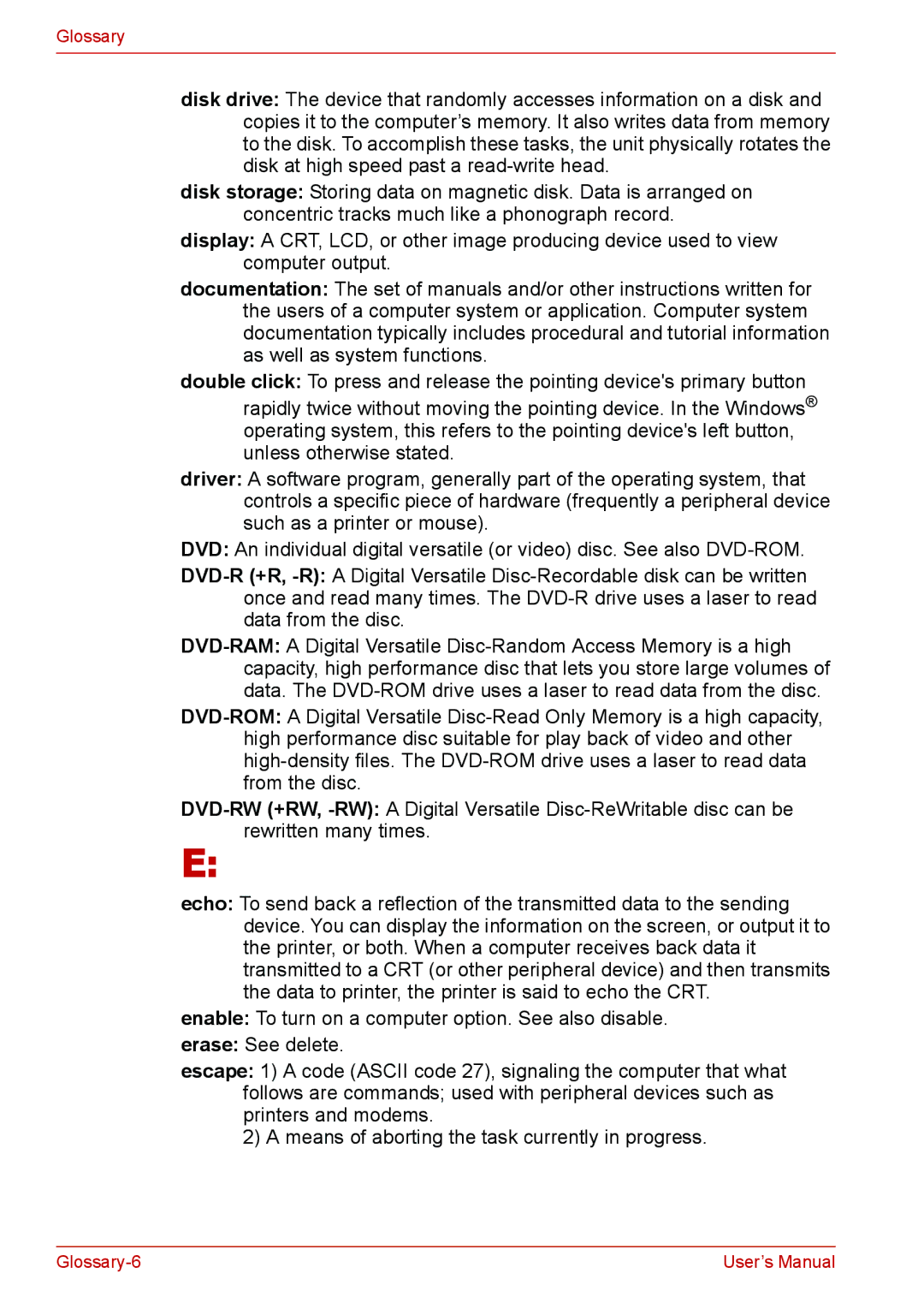 Toshiba L310 user manual Glossary-6 User’s Manual 