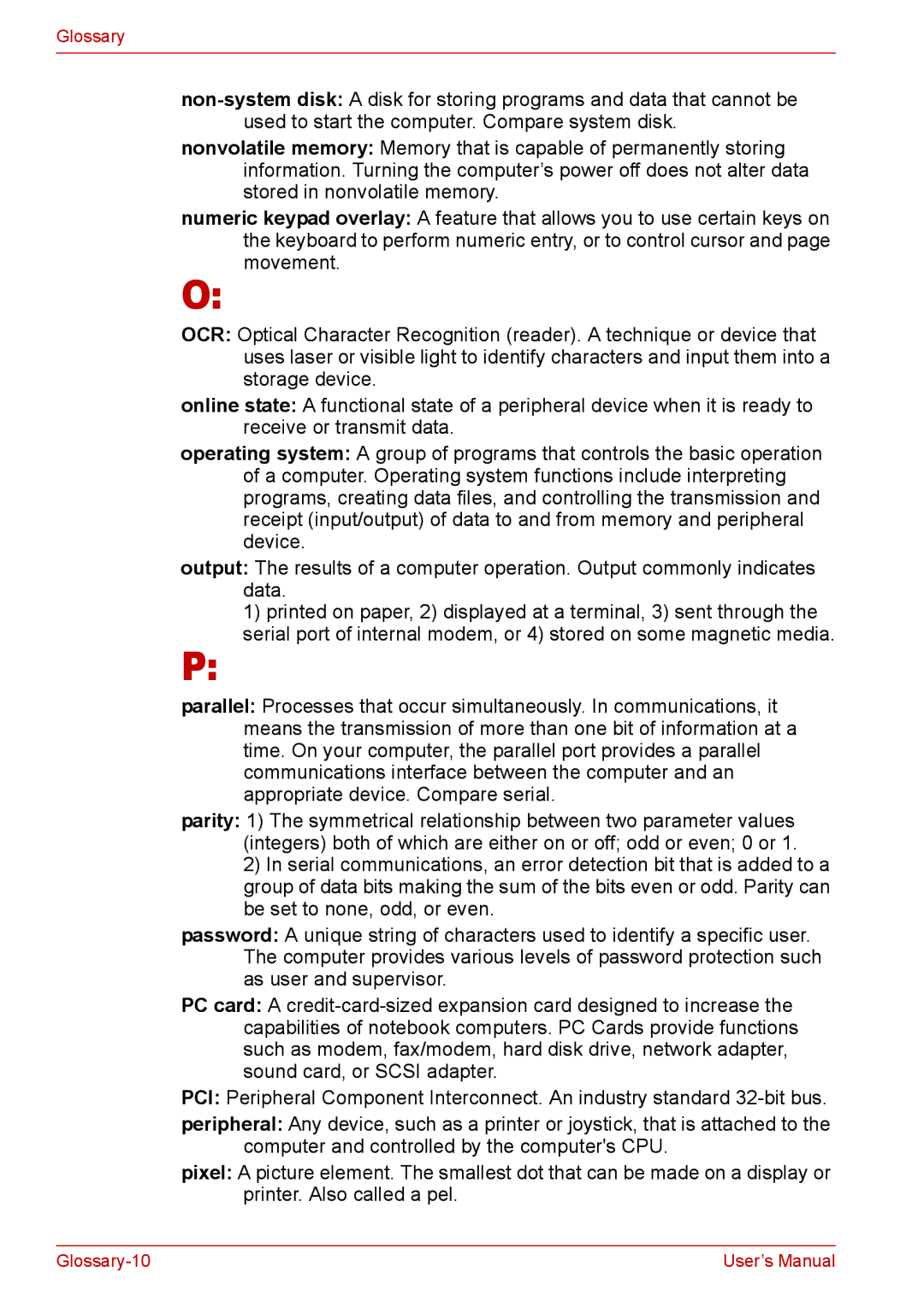 Toshiba L310 user manual Glossary-10 User’s Manual 