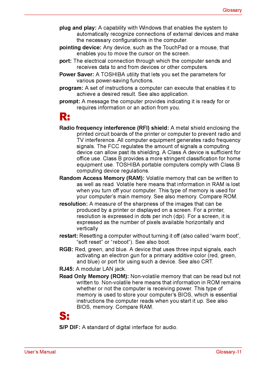 Toshiba L310 user manual Glossary-11 