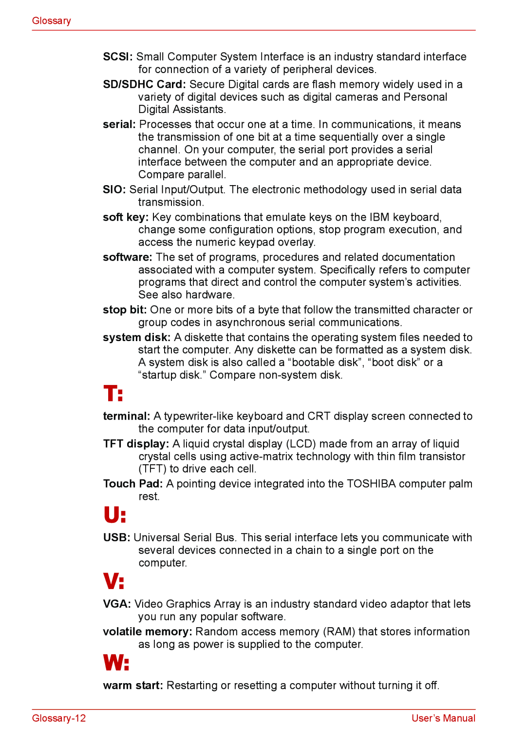 Toshiba L310 user manual Glossary-12 User’s Manual 