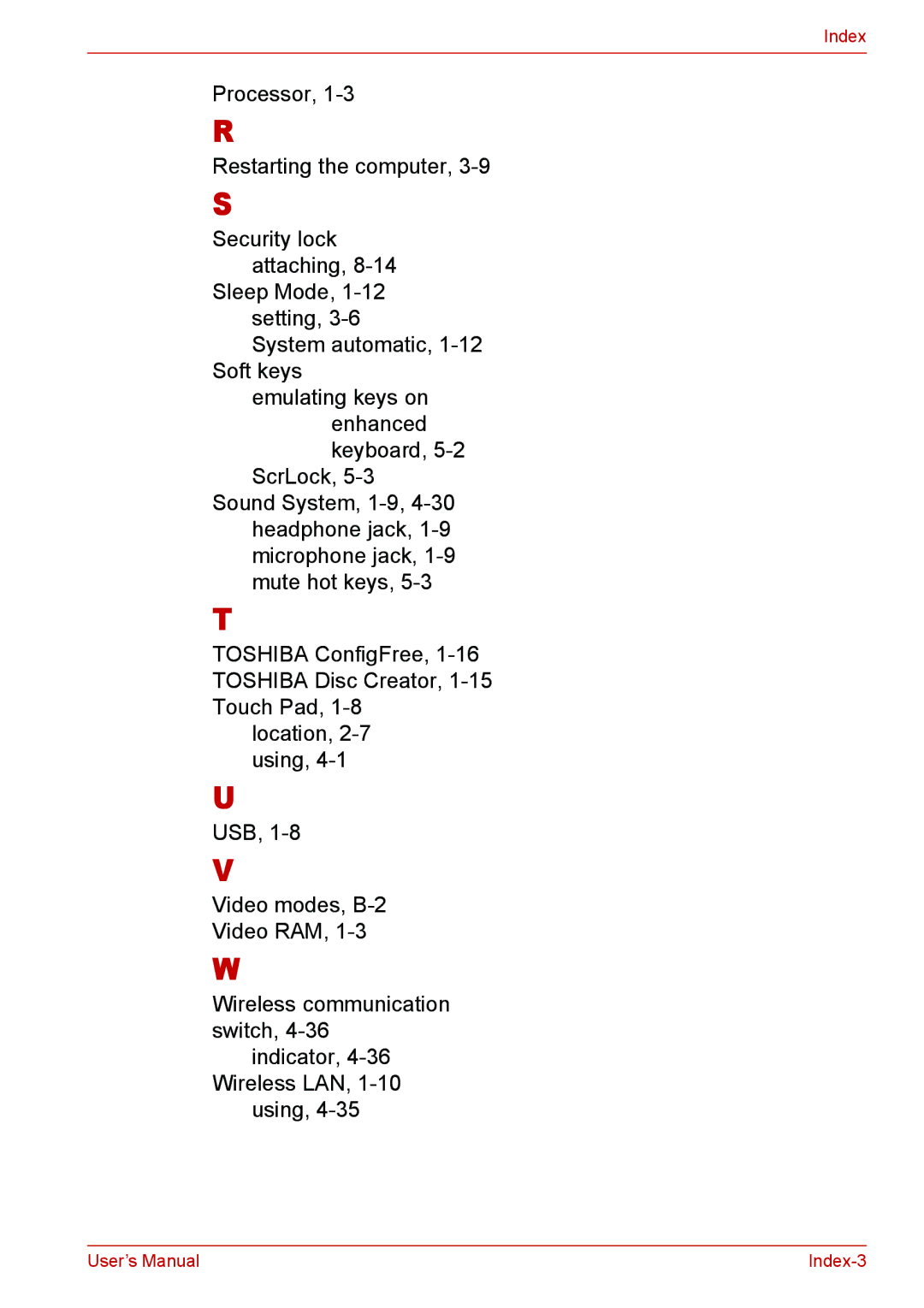 Toshiba L310 user manual Index-3 