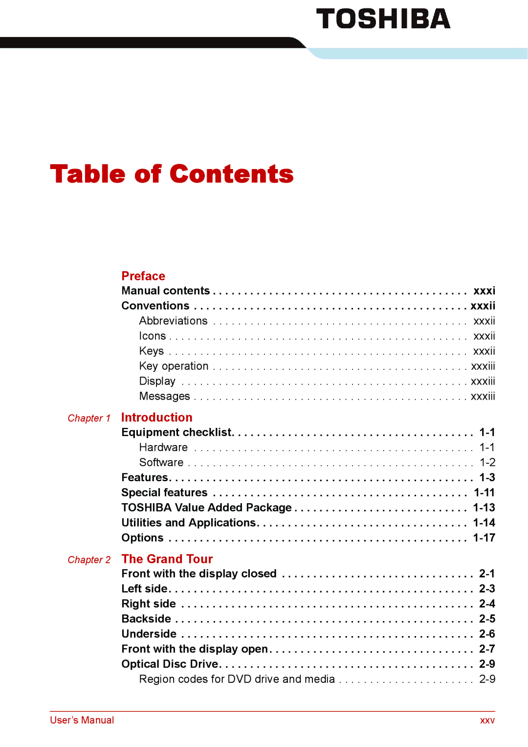 Toshiba L310 user manual Table of Contents 