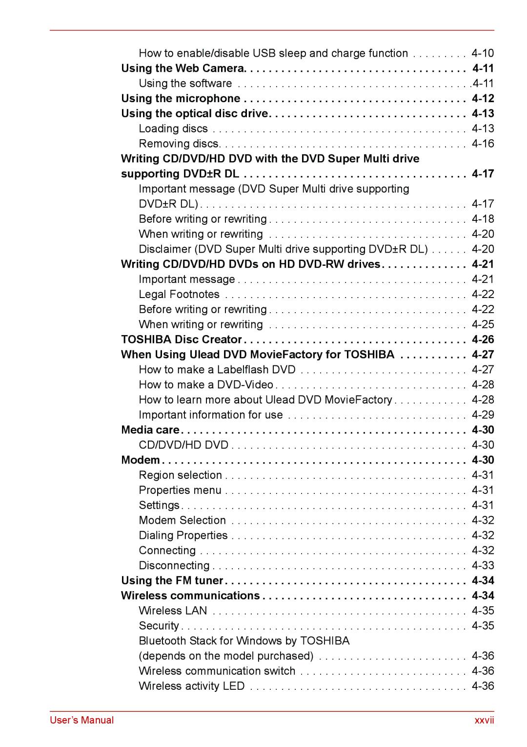 Toshiba L310 user manual Using the Web Camera, Modem 